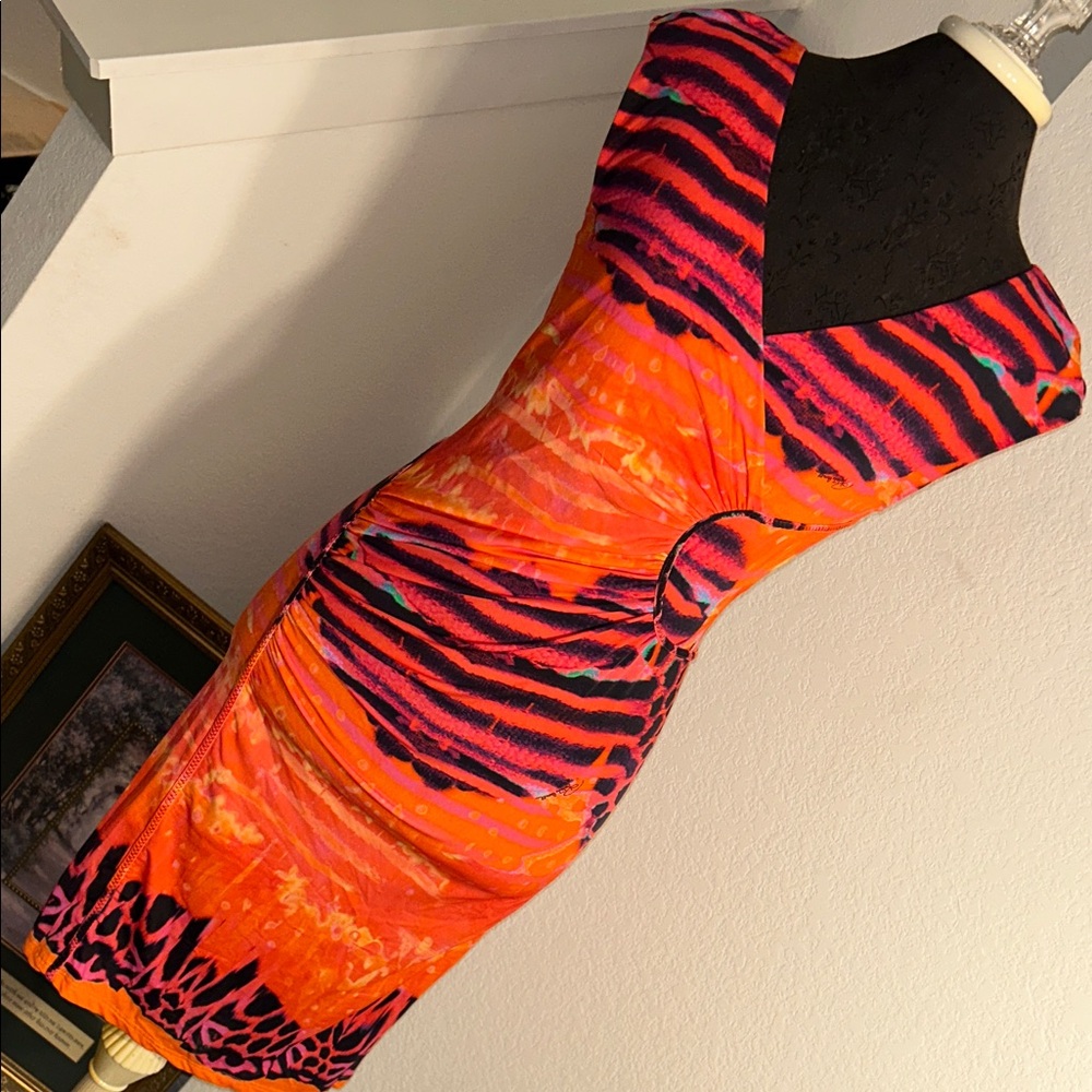 Roberto Cavalli Orange and Pink Patterned Dress